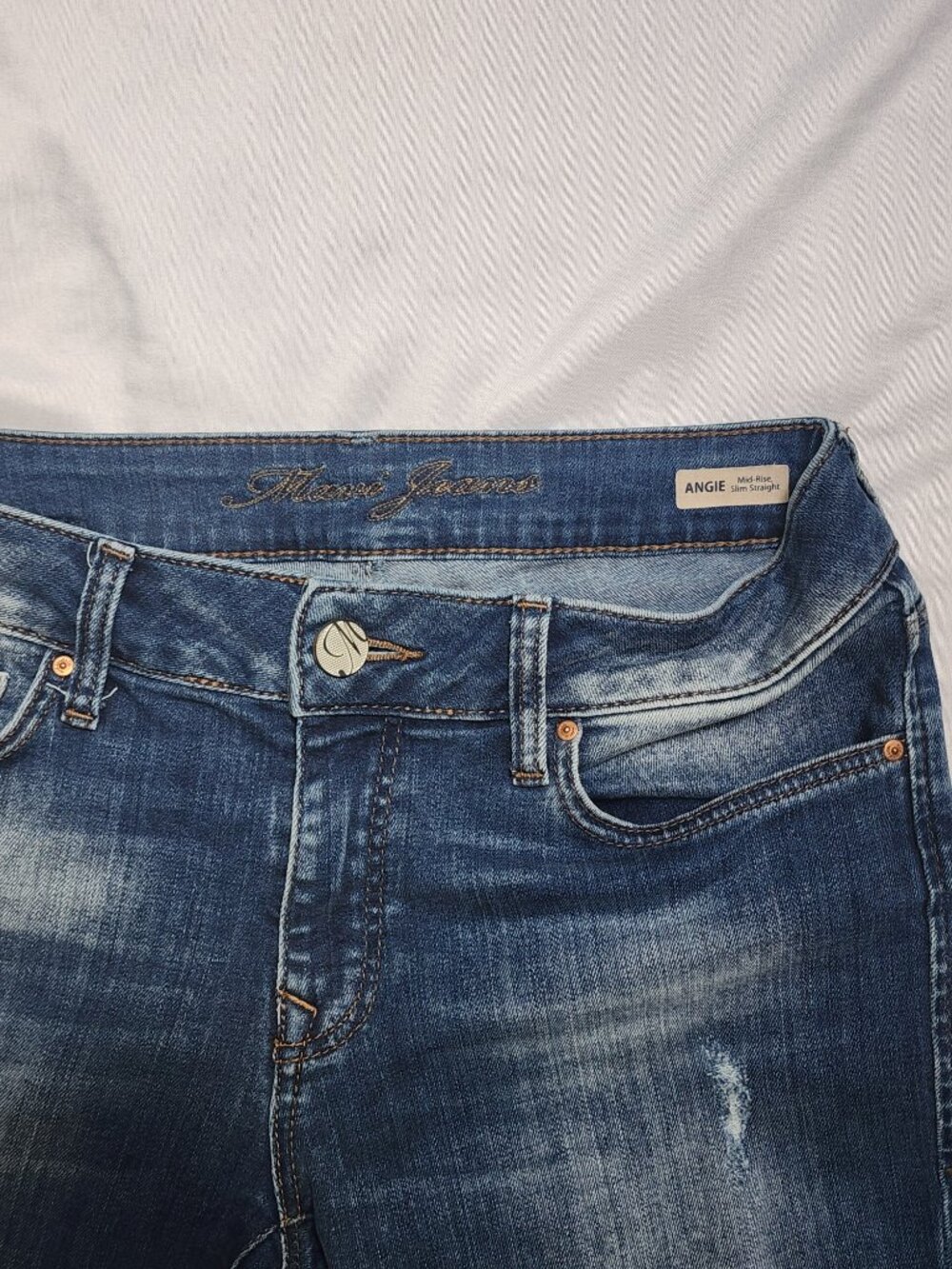 Mavi Angie Mid Rise Slim Straight Distressed Jeans Women's Size 27 - Picture 3 of 12